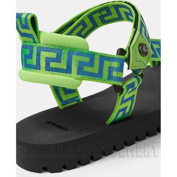 VERSACE neon green 41 EU - 8 US Greca canvas MEDUSA stud neoprene black Sandals main image 9